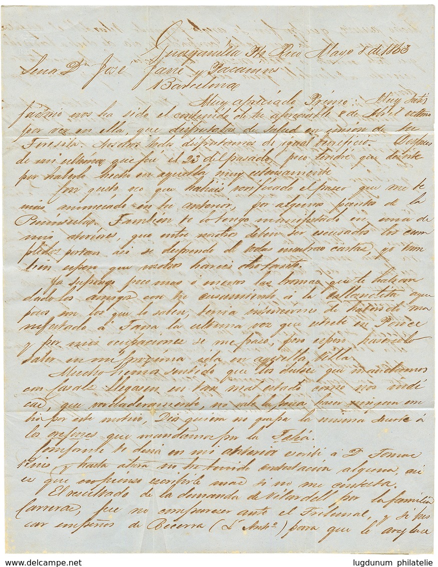 1863 PAID AT SAN JUAN PORTO RICO + Red PORTO-RICO PAID On Entire Letter From GUAYANILLA To SPAIN. Vvf. - Autres & Non Classés