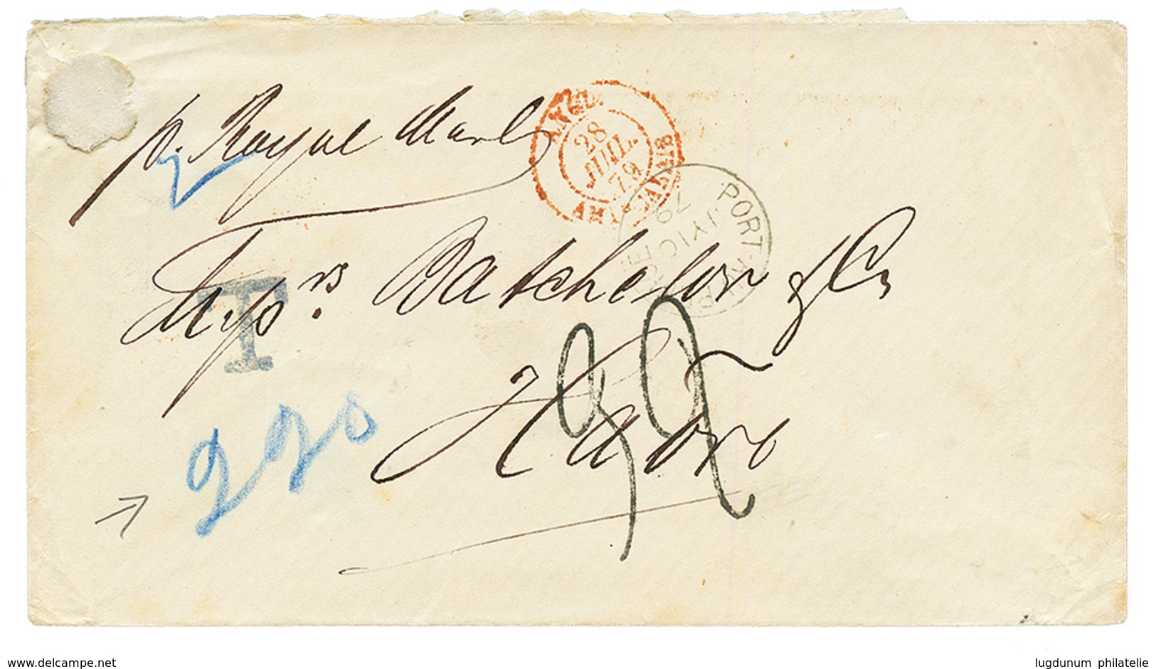 HAITI : 1879 British Cds PORT AU PRINCE + T "220" Tax Marking On Envelope To FRANCE. Scarce. Vvf. - Autres & Non Classés