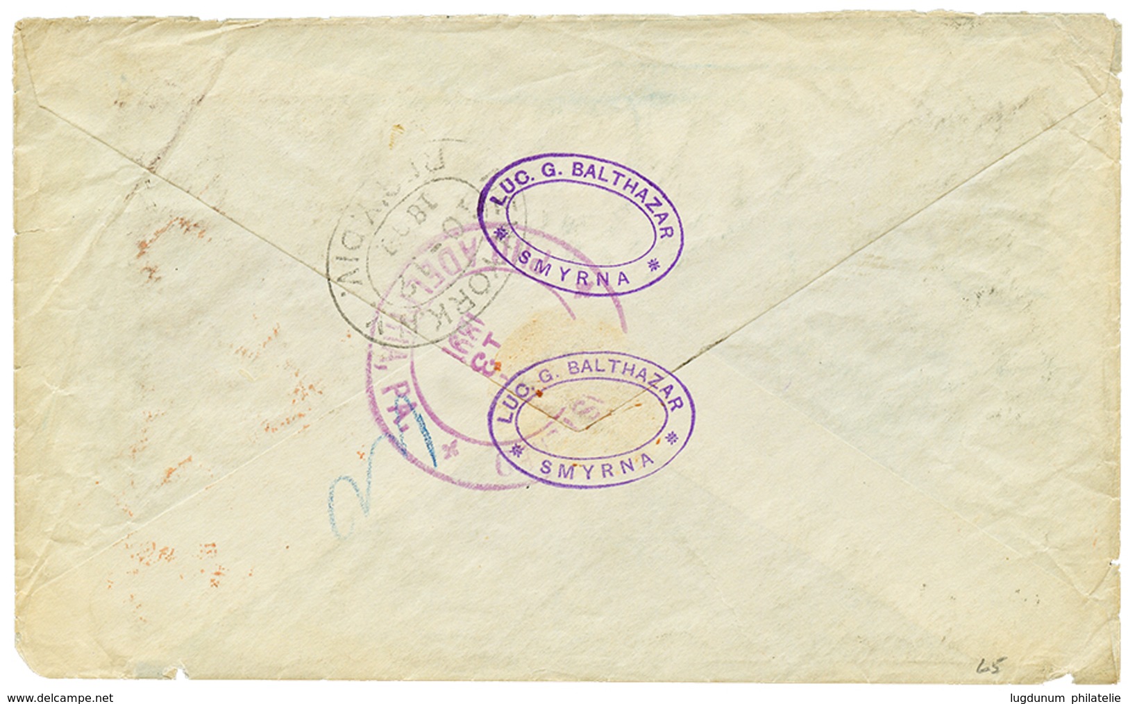 SMYRNA British P.O : 1891 40p On 2 1/2d(x3) Canc. Killer S + REGISTERED SMYRNA On Cover To USA. Vf. - Other & Unclassified