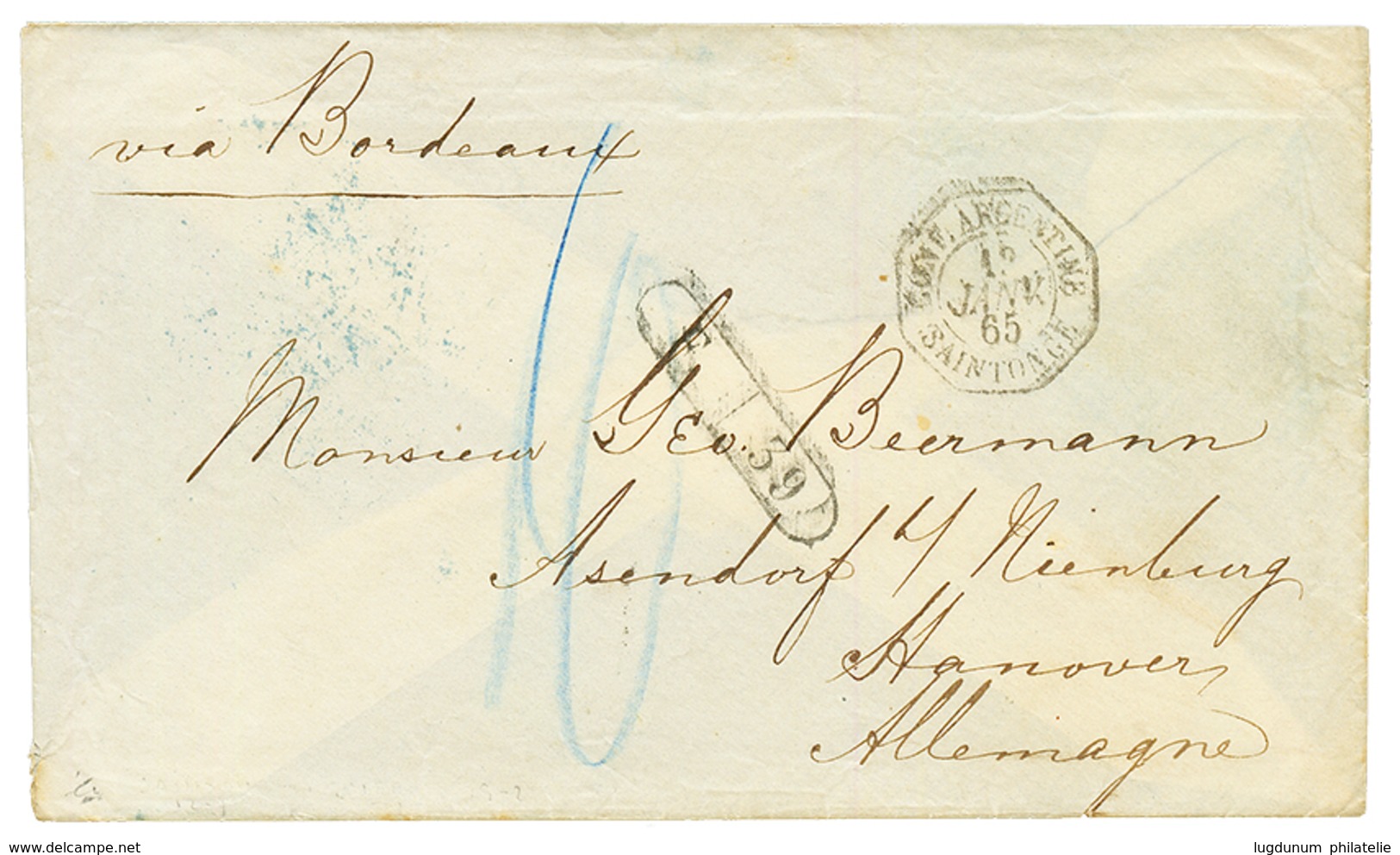 ARGENTINA To ASENDORF : 1865 CONF. ARGENTINE SAINTONGE + F./39 On Envelope With Full Text From BUENOS AYRES To ASENDORF  - Otros & Sin Clasificación