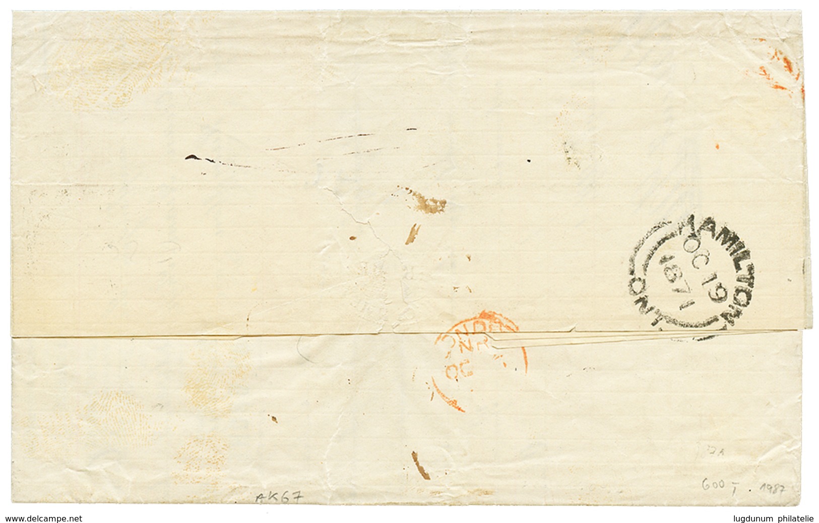 "Destination CANADA" : 1871 K.B BAHNPOST + Tax Marking On Entire Letter From LUDWIGSHAFEN To HAMILTON (CANADA). Vvf. - Otros & Sin Clasificación
