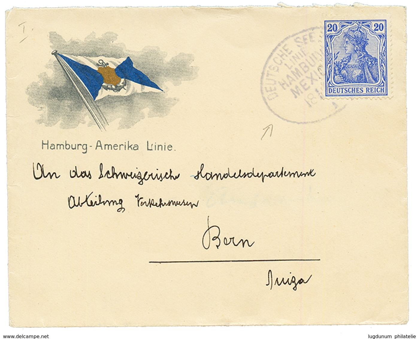 SHIPMAIL - MEXICO : 1910 GERMANIA 20pf Canc. DEUTSCHE SEEPOST LINIE HAMBURG-MEXICO On Cover To SWITZERLAND. Vvf. - Other & Unclassified