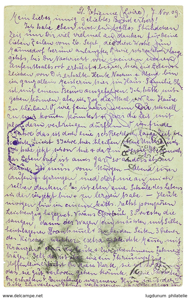 "destination MOPEA Via PORTUGUESE COLONIES : 1909 FRANCE POSTAL STATIONERY 10c ( German Text )canc. ST ETIENNE To Mr LUT - German East Africa