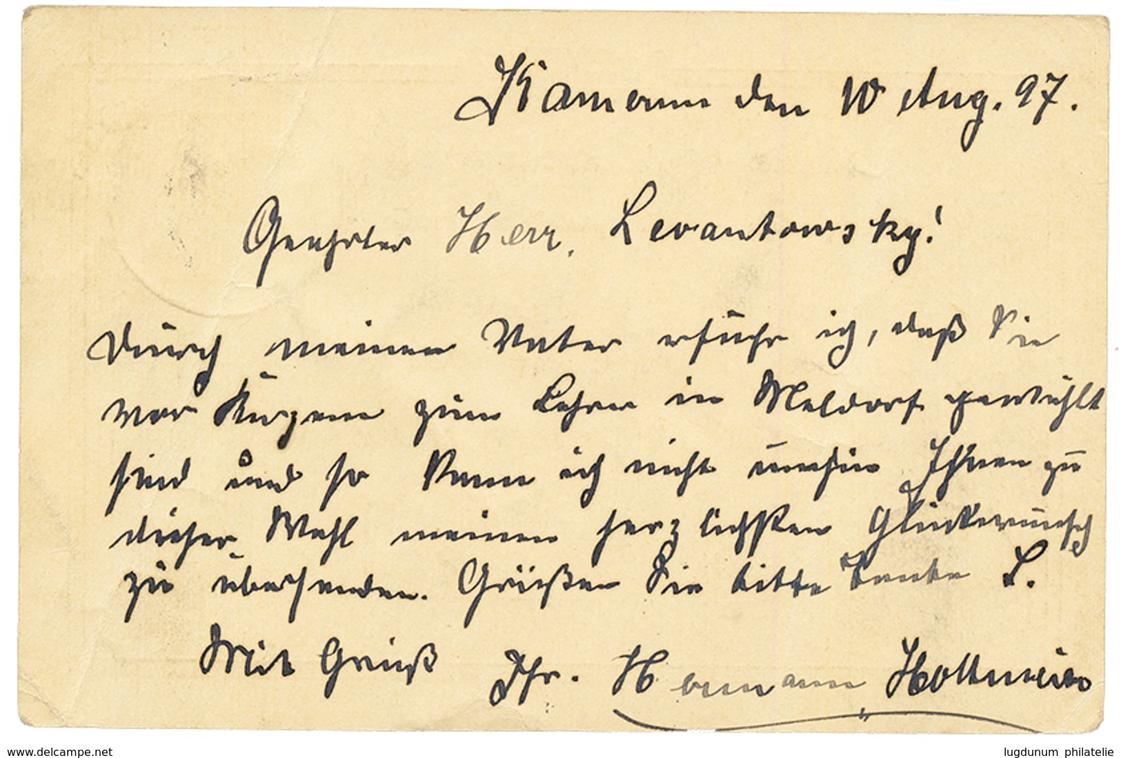 1897 P./Stat 10pf (crease) Datelined "KAMERUN" Canc. KDM SCHIFFSPOST N°9 To MELDORF. Vvf. - Camerún