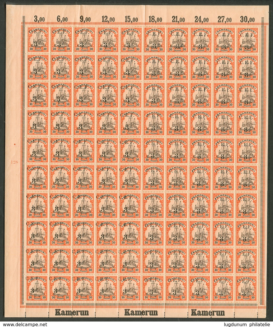 C.E.F - BRITISH OCCUPATION : Full Sheet 3d On 30pf (michel N°6) Mint **. Catalogue Value = 6000€++. Scarce. Superb. - Cameroun