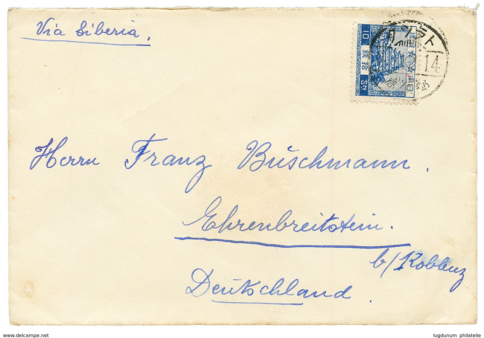 "TRUCK KAROLINEN Via JAPAN" : 1929 JAPAN 10s On Envelope From TRUCK Via SIBERIA & YOKOHAMA To GERMANY. Verso, "Karl HART - Islas Carolinas