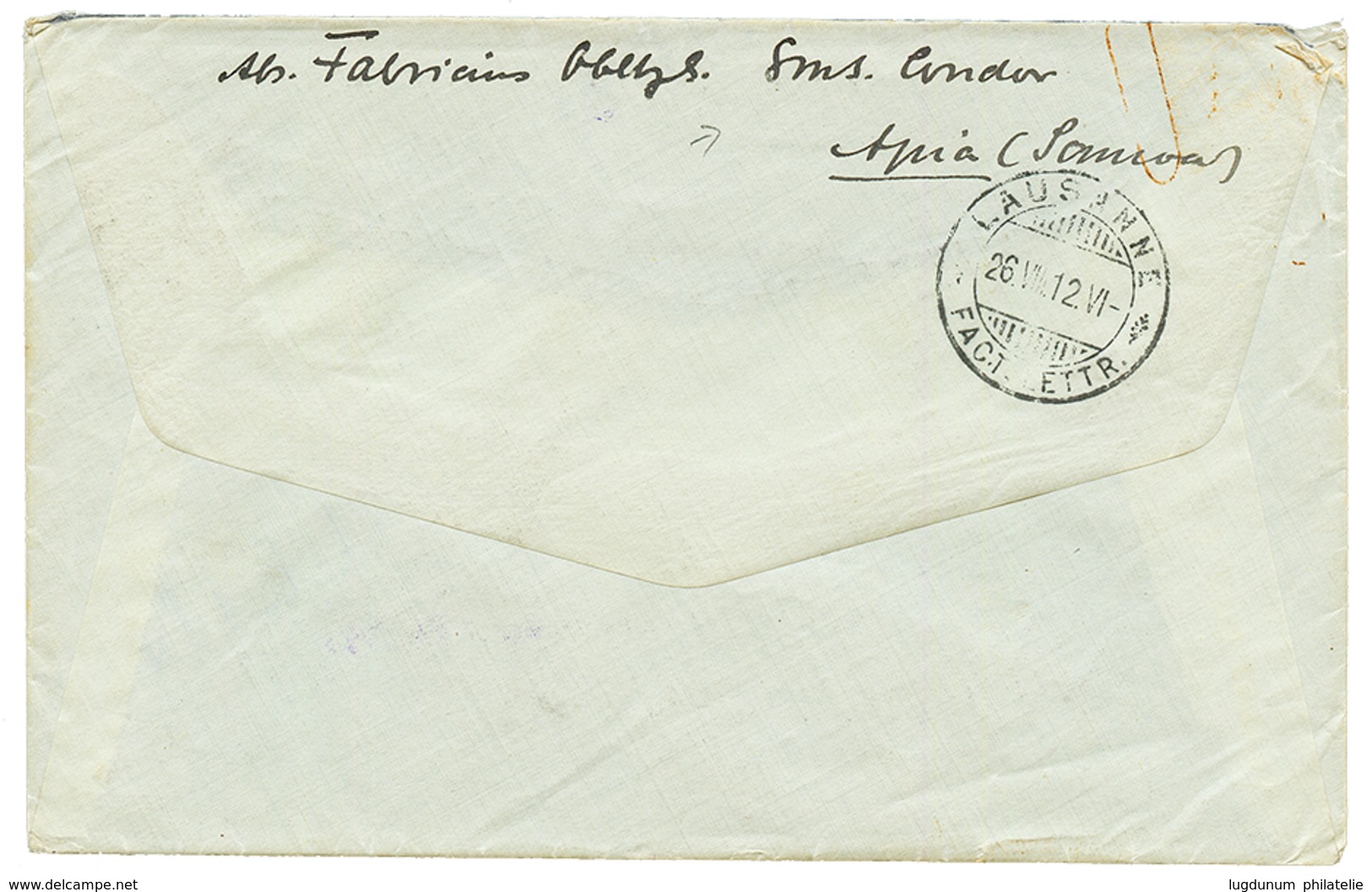 "S.M.S CONDOR" : 1912 5pf (x2) + 10pf Canc. APIA On Envelope To SWITZERLAND. Verso, "S.M.S CONDOR APIA". Vvf. - Samoa