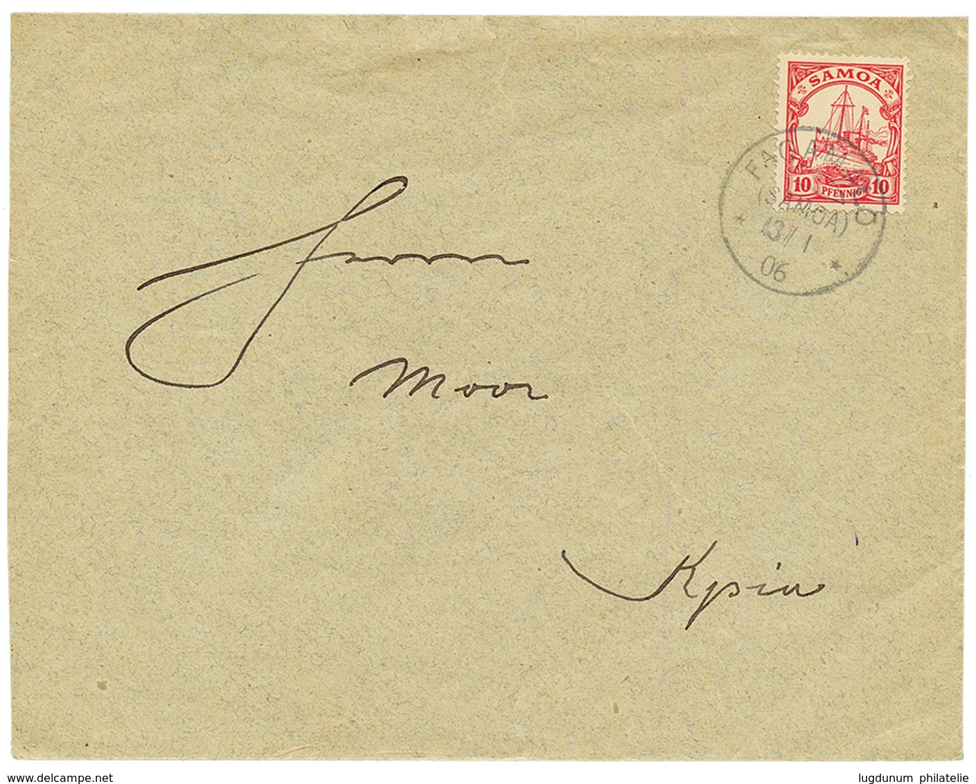 1906 10pf Canc. FAGAMALO SAMOA On Envelope To APIA. Vvf. - Samoa