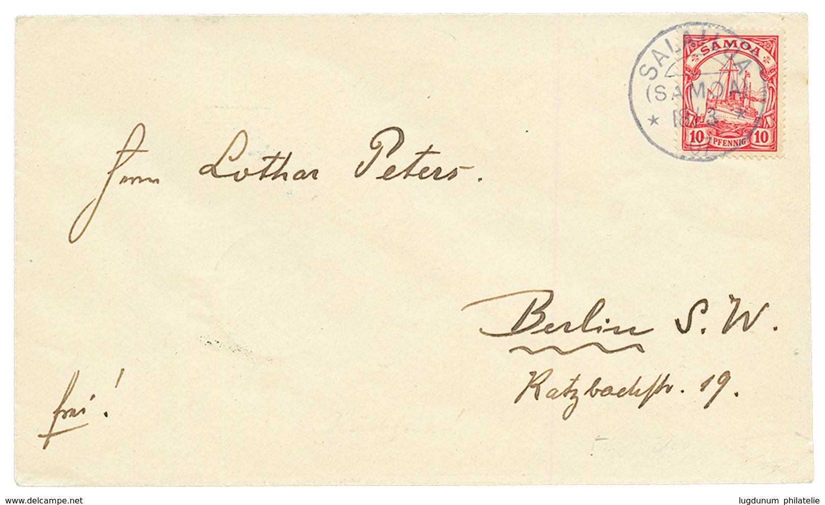 1907 10pf Canc. SALAILUA SAMOA On Envelope To BERLIN. Superb. - Samoa