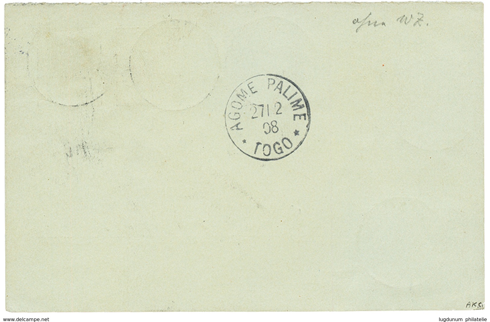 "KPANDU" : 1908 GERMANY P./Stat 2pf + 3pf + GERMAN TOGO 3pf(x3) Canc. KPANDU To GERMANY. No Text. Rare Post Office. Vers - Togo