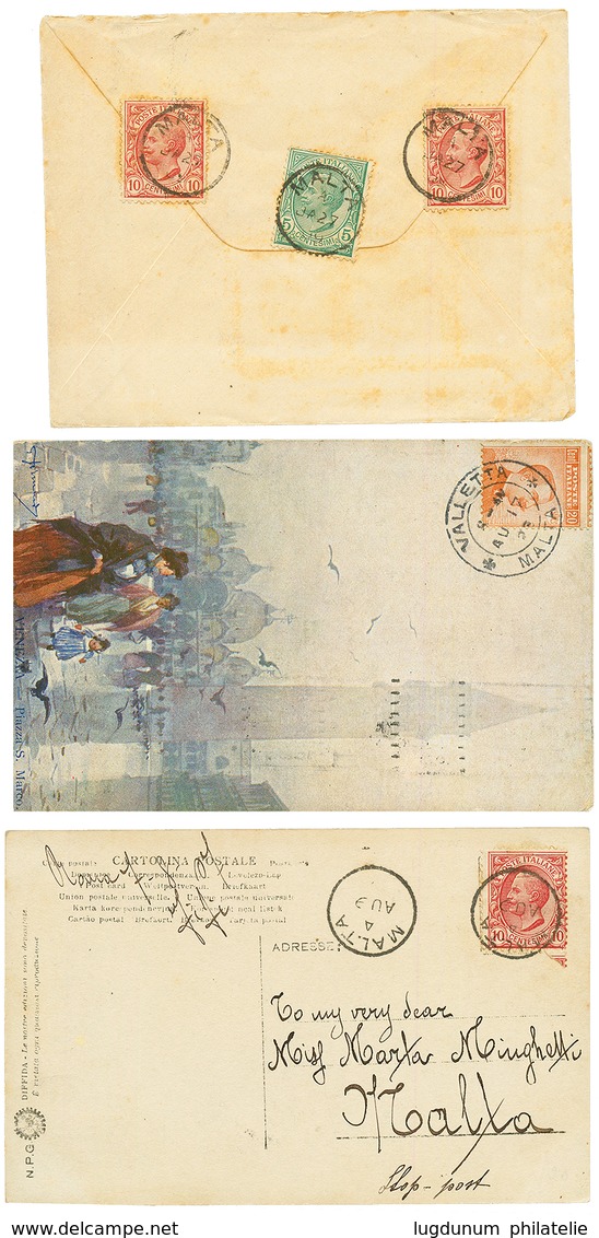 1907/1923 Lot 3 Covers With Stamps From ITALY Canc. MALTA . Nice Group. Vvf. - Sin Clasificación