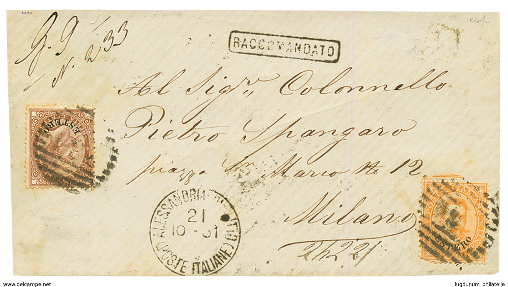 EGYPT - ITALIAN P.O : 1881 ESTERO 30c DELARUE + 10c UMBERTO (fault) On REGISTERED Cover (front Only) From ALESSANDRIA To - Unclassified