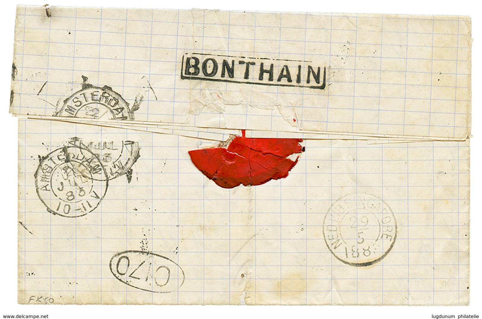 NETH. INDIES : 1883 1c + 2c(x2) + 10c(x2) Canc. 9 + MAKASAR + Boxed BONTHAIN (verso) On Entire Letter Datelined "BONTHAI - Netherlands Indies