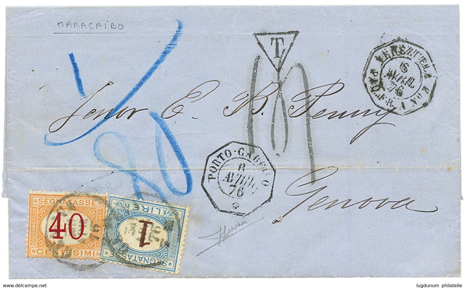 "MARACAIBO Via PORTO-CABELLO" : 1876 French Cachet PORTO-CABELLO + VENEZUELA PAQ FR A On Entire Letter Datelined "MARACA - Surinam ... - 1975