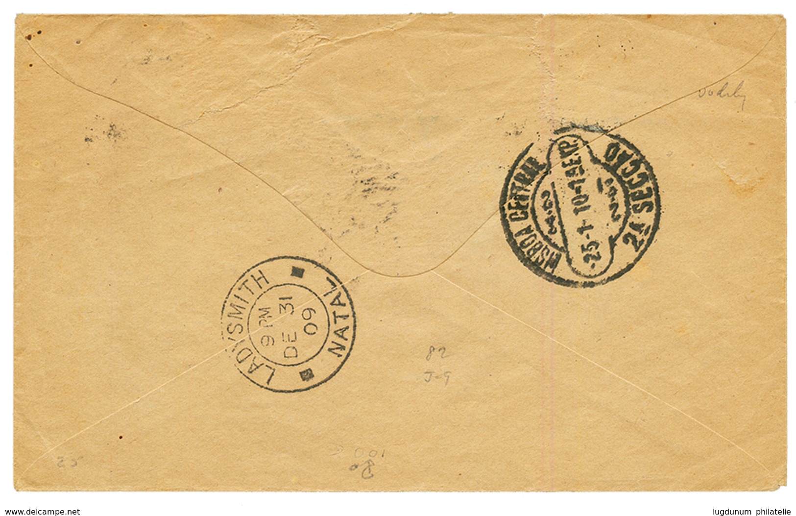 1909 NATAL 1d(x2) On Envelope To LISBON Taxed On Arrival With 20R PORTUGUESE POSTAGE DUE. Vvf. - Otros & Sin Clasificación