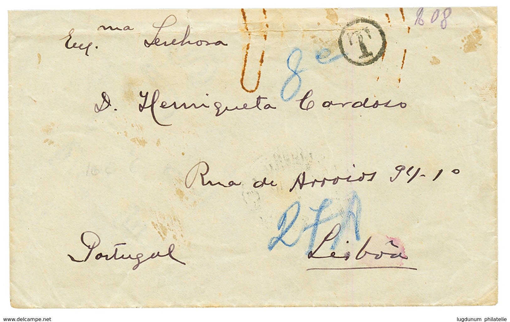 PORT. CONGO : 1924 115R Block Of 4 On Envelope To LISBOA Taxed On Arrival With PORTUGUESE POSTAGE DUES. Scarce. Vf. - Otros & Sin Clasificación