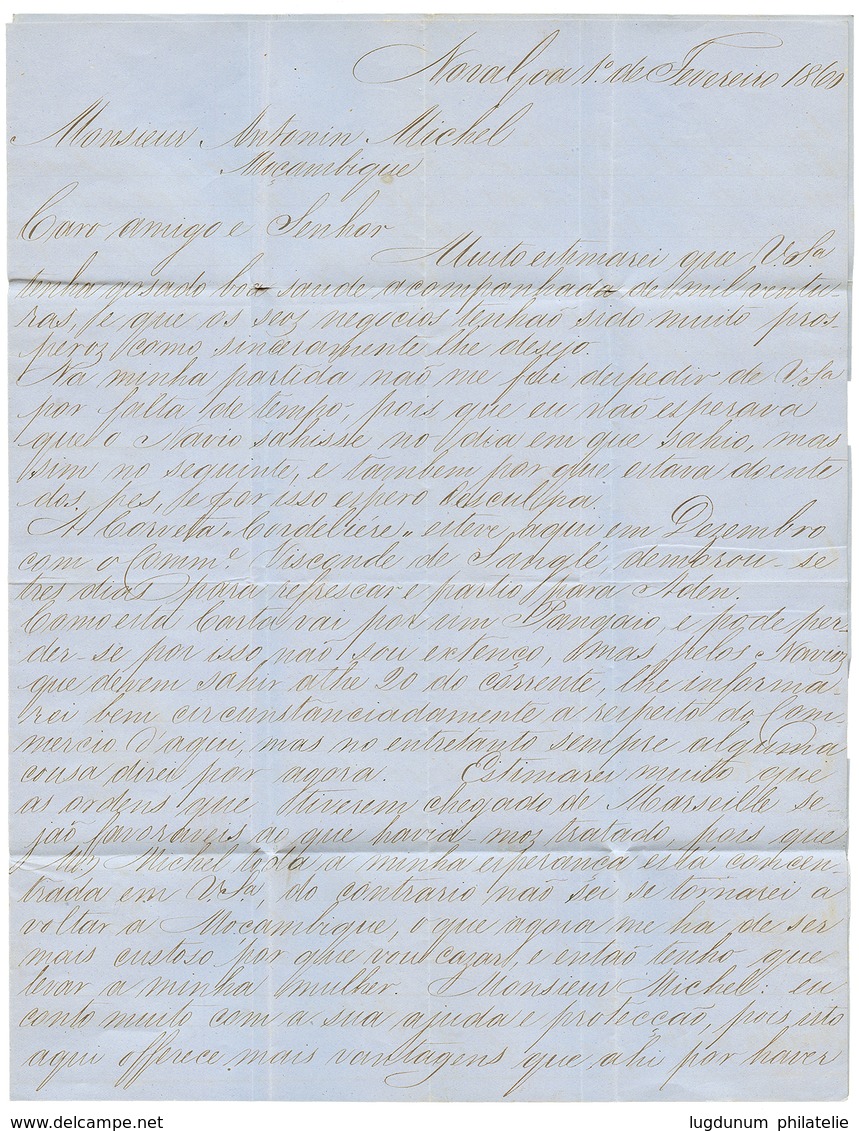 NOVA GOA - INDIA PORTUGUESE : 1860 Entire Letter With Texte Datelined "NOVA GOA" To MOZAMBIQUE. GREAT RARITY. Superb. - Other & Unclassified