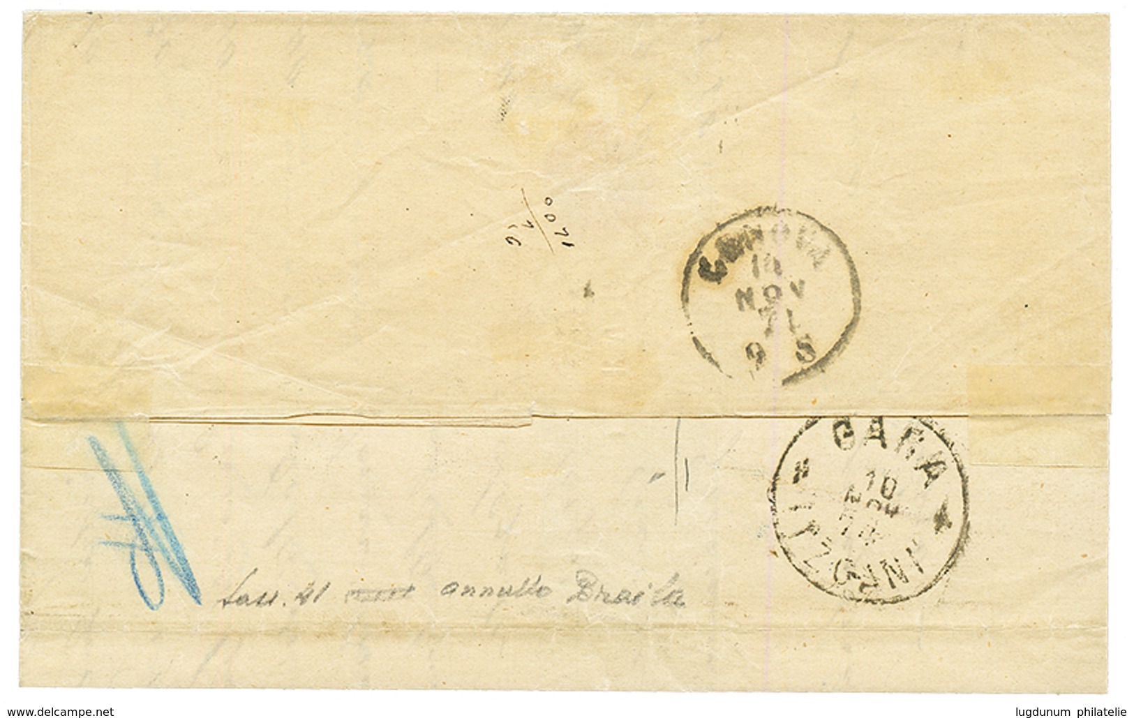 ROMANIA : 1871 25B Strip Of 4 Canc. BRAILA On Cover To ITALY. Signed BOLAFFI. Vf. - Other & Unclassified