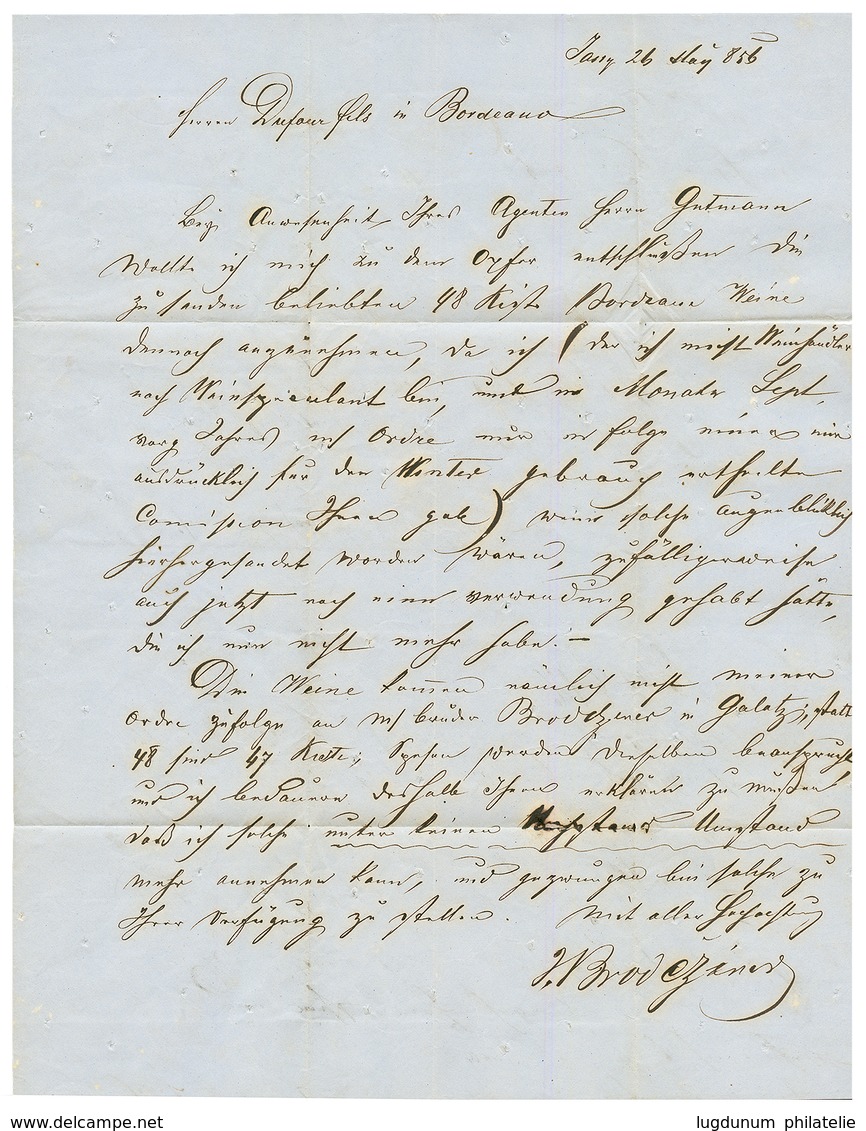 1856 Austrian P.O JASSY On DISINFECTED (rastel) Entire Letter To FRANCE. Verso, Rare Boxed Cachet L.KAHANE/ JASSY + CZER - Otros & Sin Clasificación