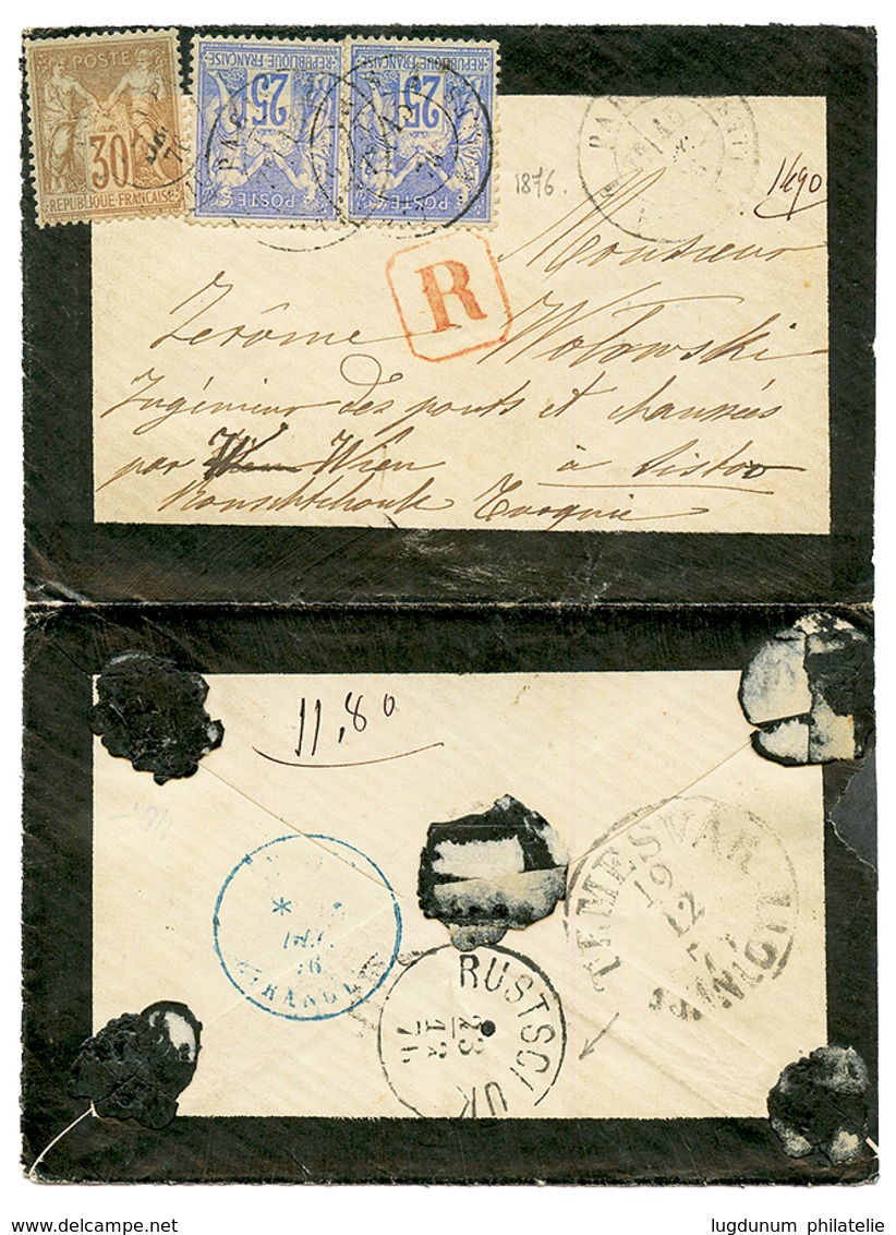 "Destination TEMESVAR Via RUSTSCHUK" : 1876 FRANCE 25c(x2) + 30c Canc. PARIS On REGISTERED Envelope Via WIEN, RUSTSCHK T - Other & Unclassified