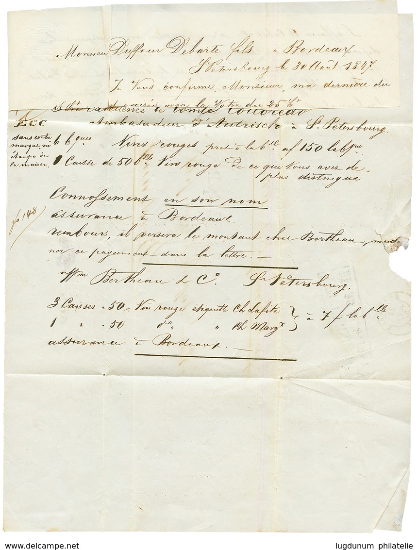 SHIPMAIL - PYROSCAPHE De SETTIN : 1847 "PORTO" + C.R.p.P + "Par Le PYROSCAPHE DE SETTIN" On Entire Letter From ST PETERS - Other & Unclassified