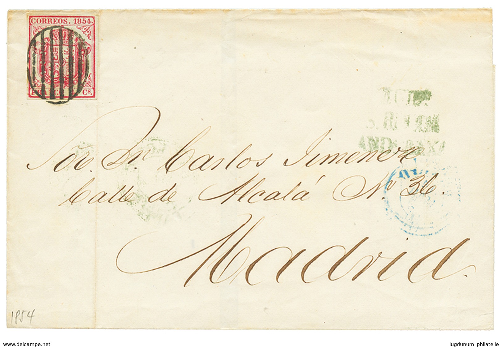 1854 4c With 4 Large Margins Canc. On Cover From GIBRALTAR To MADRID. Vvf. - Other & Unclassified