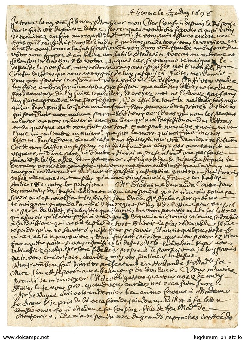 SWITZERLAND : 1698 "6" Tax Marking + "PAR GRENOBLE" + "RECOMMANDEE AUX SOINS Du MESSAGER De GAP" On Entire Letter From " - Other & Unclassified