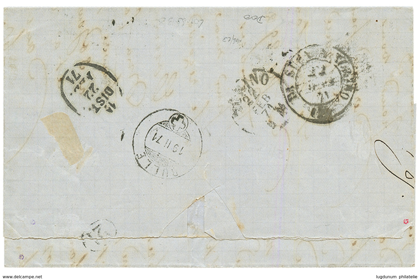 1871 30c Canc. Straight Line Cachet VUADENS On Entire Letter To TURIN (ITALY). Vf. - Otros & Sin Clasificación