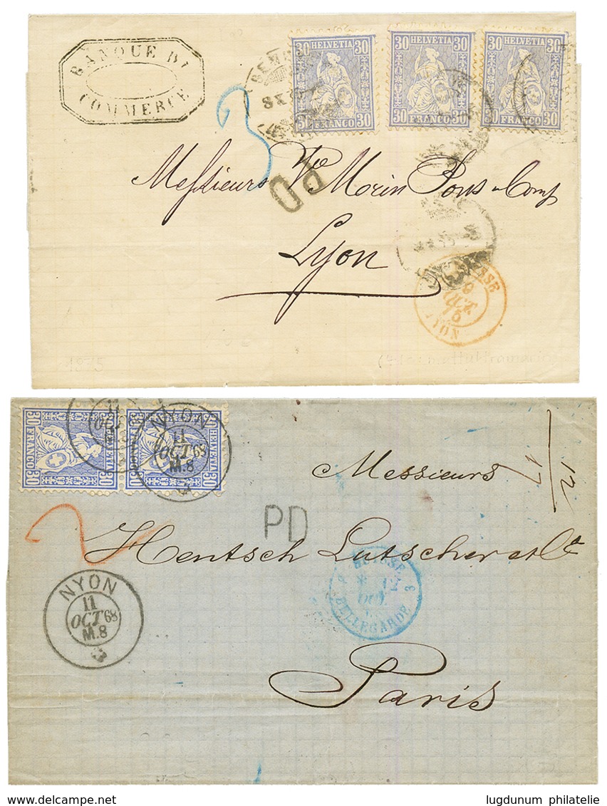 2 Covers : 1868 30c(x2) NYON To FRANCE And 1875 30c(x3) GENEVE To FRANCE. Vvf. - Other & Unclassified