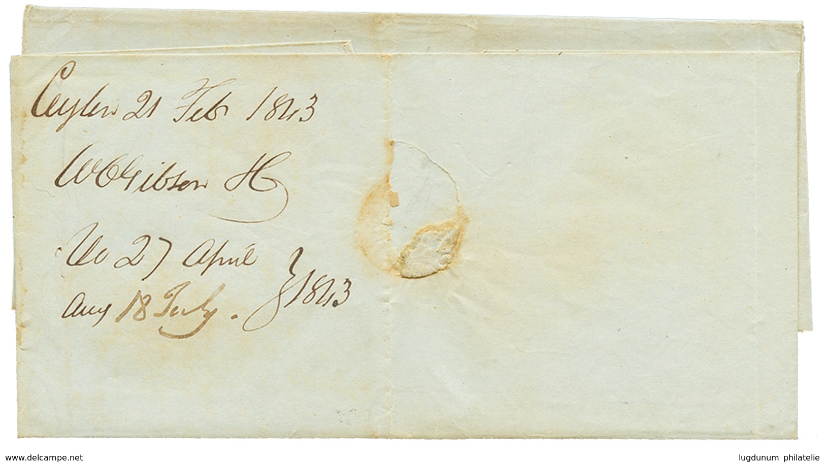 CEYLON To MADEIRA : 1843 "240' Tax Marking On Entire Letter Datelined COLOMBO To MADEIRA. RARE. Vvf. - Ceylon (...-1947)