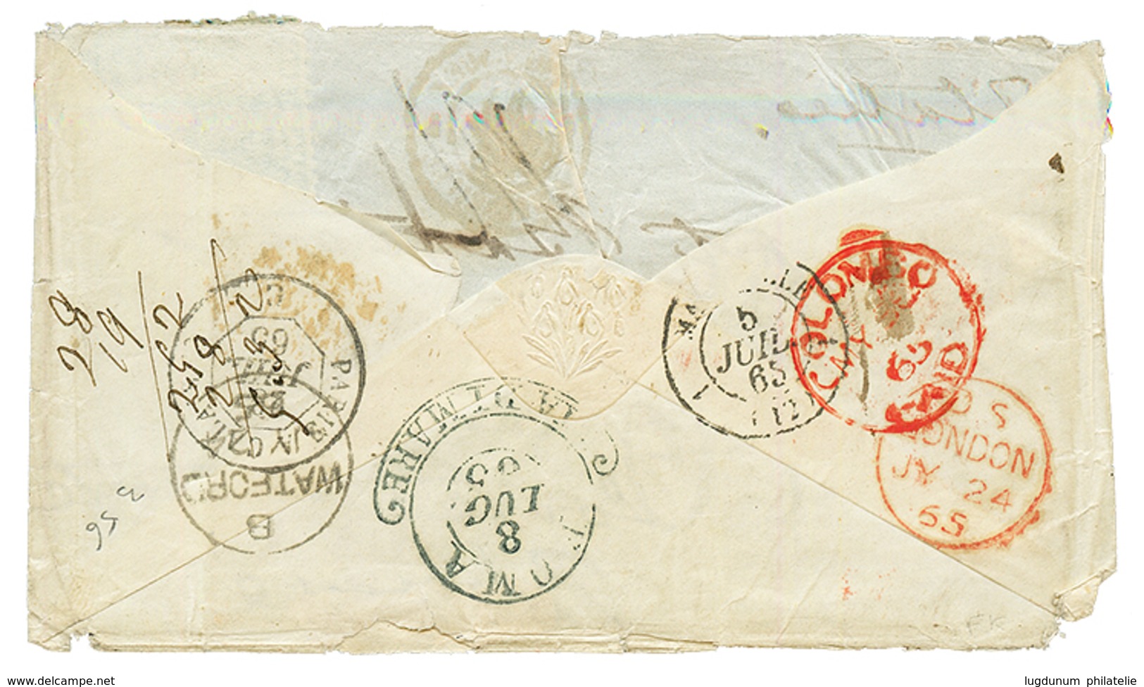 CEYLON To ROMA : 1865 1d + TAX Marking On Envelope (fault) To ROMA ITALY Redirected To ENGLAND. Verso, ROMA/ VIA DI MARE - Ceylon (...-1947)