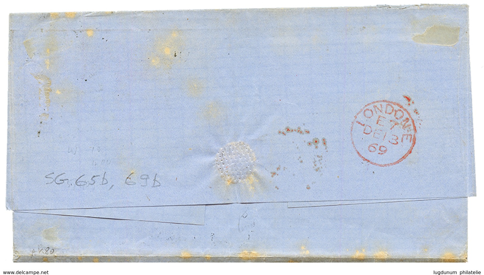 1869 4d + 9d Canc. On Cover (slight Toning) To ENGLAND. Rare Franking. Vf. - Ceilán (...-1947)