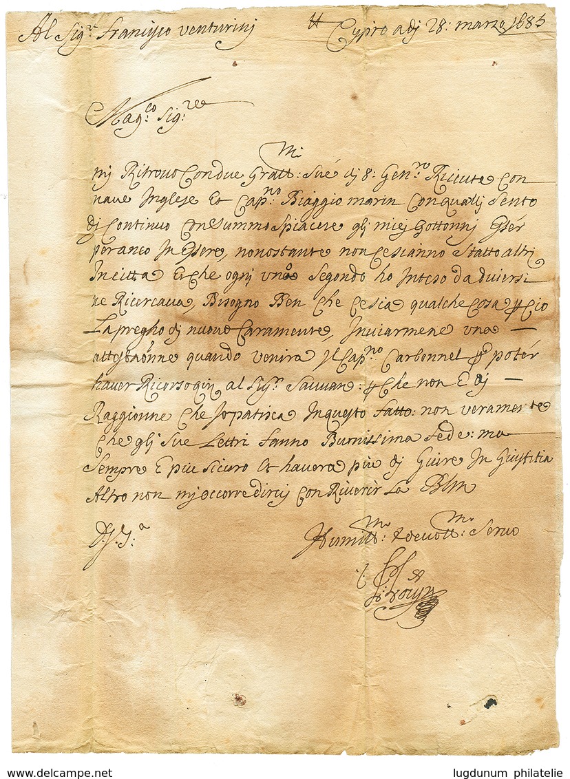 1685 DISINFECTED (VINEGAR) Entire Letter From CYPRUS To LIVORNO (ITALY). Scarce So Early. Vvf. - Cyprus (...-1960)