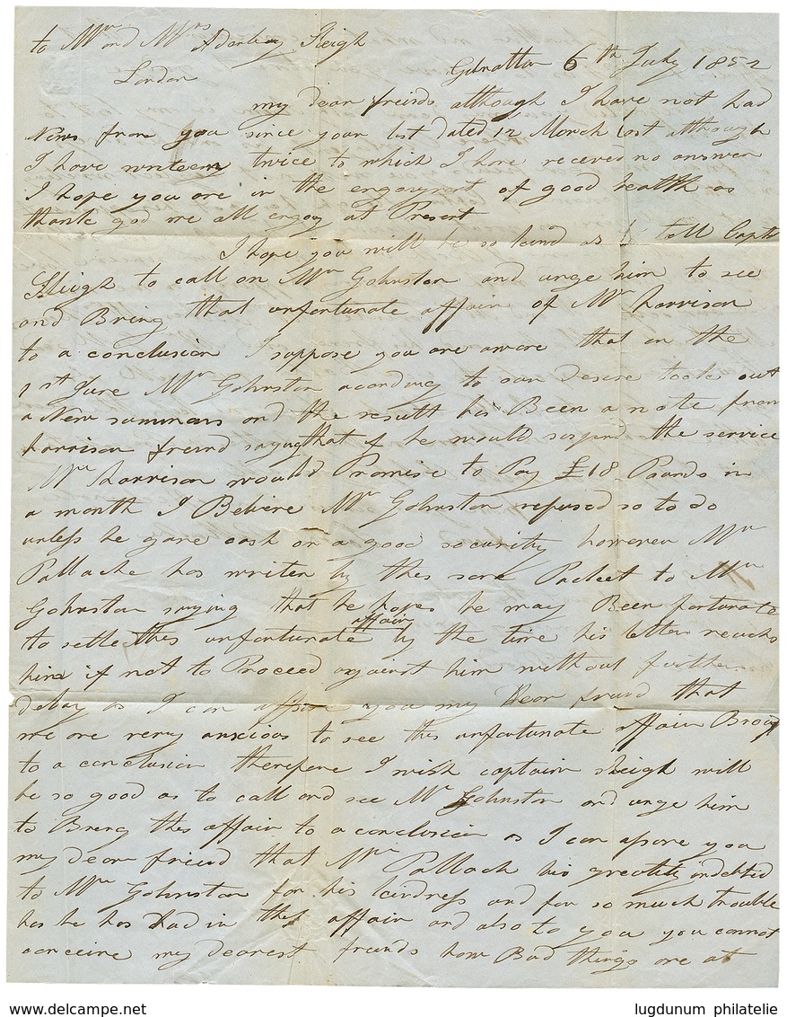 GIBRALTAR : 1852 "1/-" Tax Marking On Entire Letter From GIBRALTAR To ENGLAND. Vvf. - Gibilterra