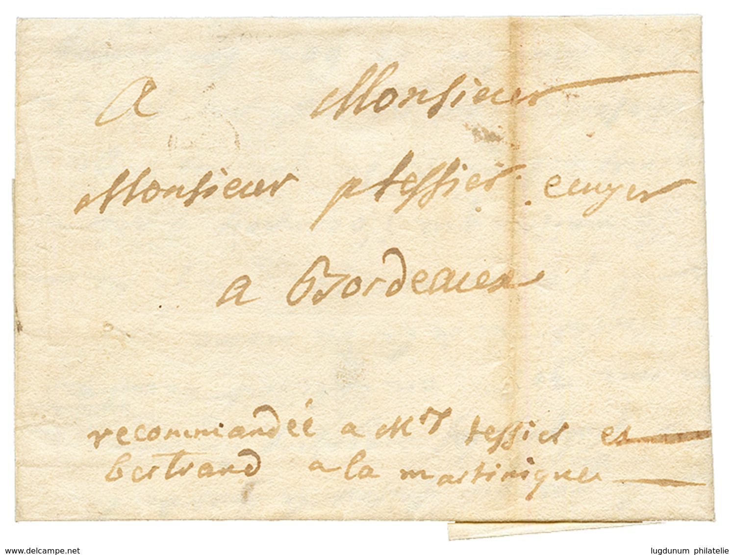 1772 "RECOMMANDEE à Monsieur TEISSIER Et BERTRAND à La MARTINIQUE" On Cover With Text Datelined "A La GRENADE" To BORDEA - Grenada (...-1974)