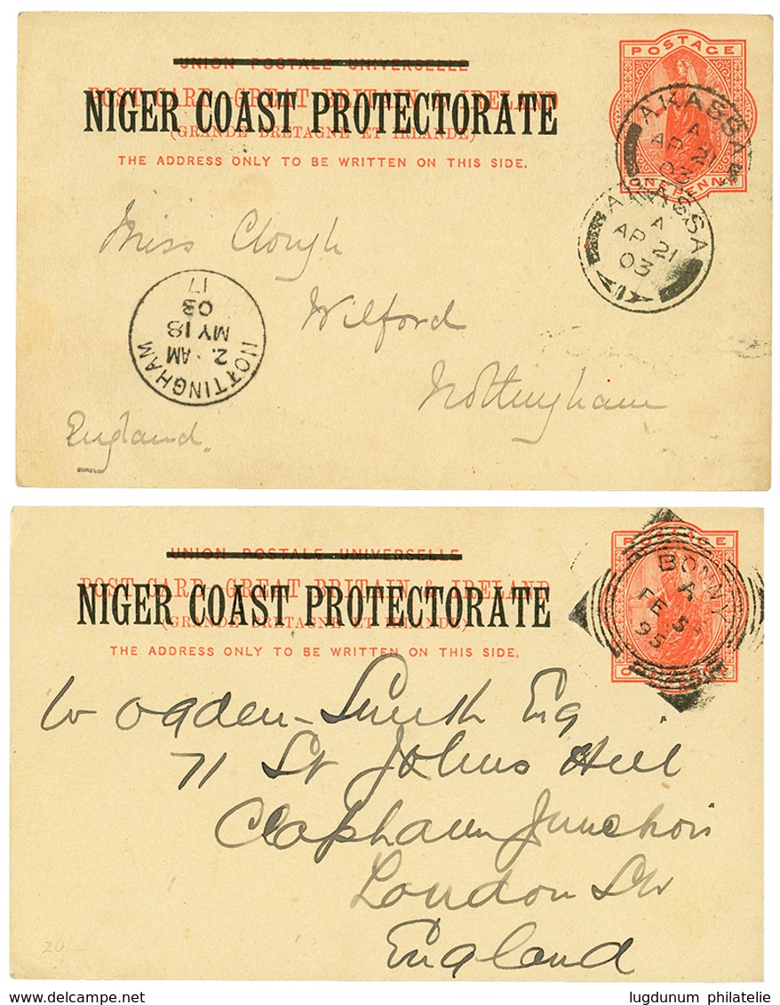 NIGER COAST : 1895/1903 2 P./Stat "NIGER COAST PROTECTORATE" Canc. BONNY Or AKASSA To ENGLAND. Nice Pair. Superb. - Nigeria (...-1960)