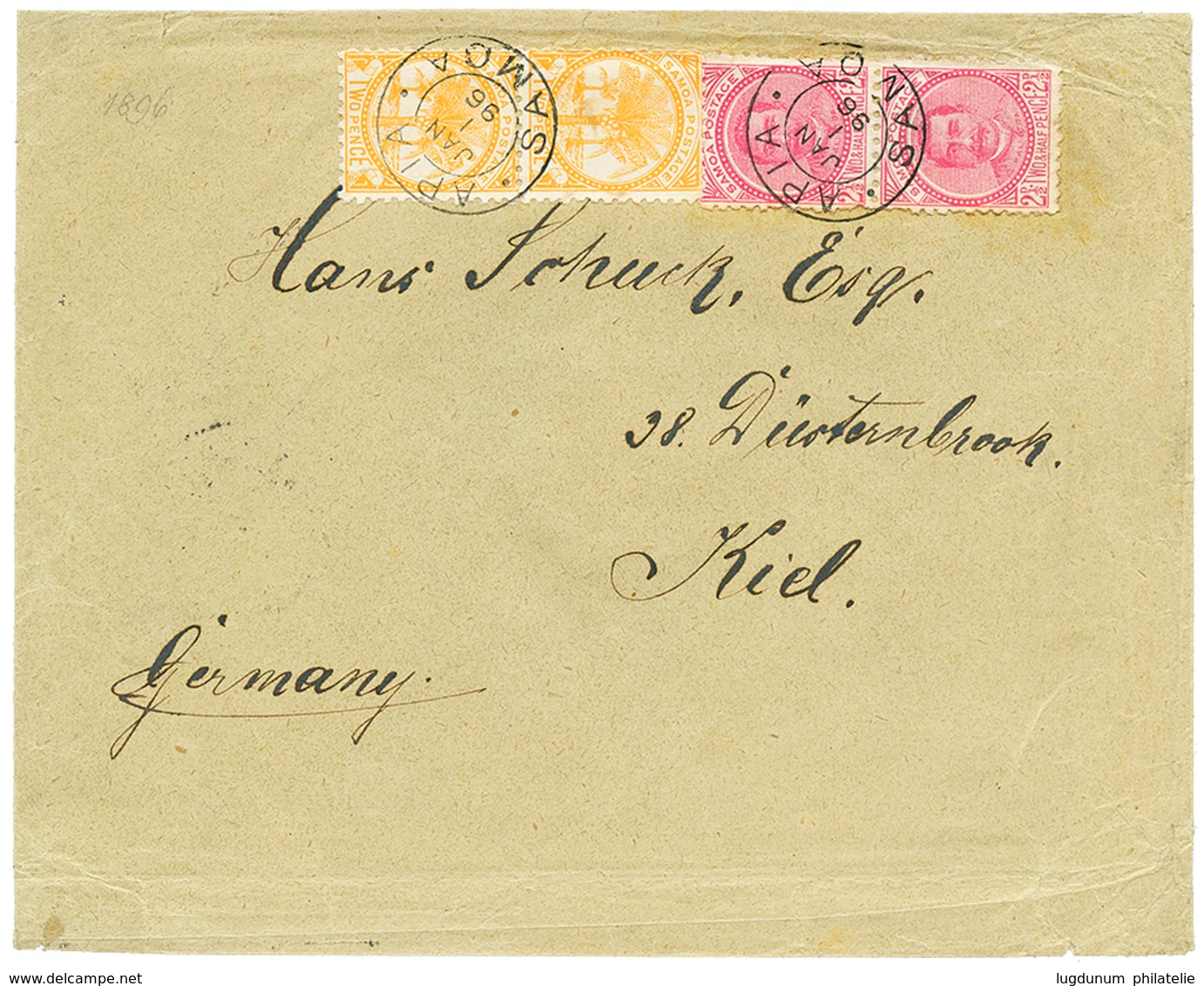 "SAMOA - DAVIS POST" : 1896 2d(x2)+ 2 1/2d(x2) Canc. APIA On Envelope To GERMANY. Superb. - Samoa