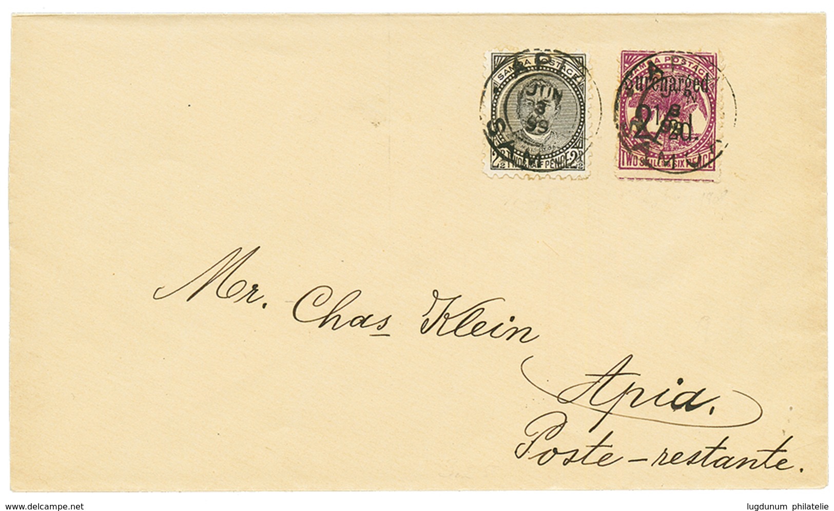 SAMOA : 1899 2 1/2d+ 2 1/2d On 2 SHILLING 6p Canc. APIA On Envelope To APIA. Vvf. - Samoa