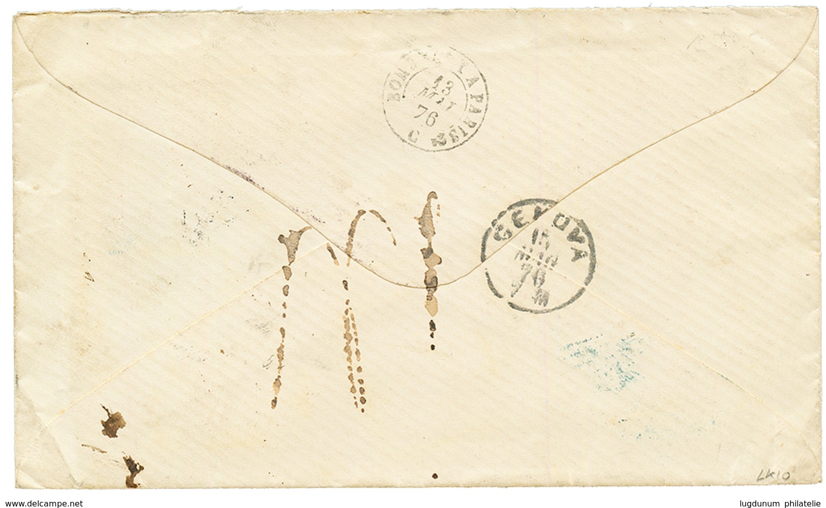 1876 BRAZIL 200R (x2) Pen Cancel In Red + "P. POTOSI" + ITALIAN POSTAGE DUES 5c + 30c + 1L Canc. GENOVA On Envelope From - Otros & Sin Clasificación