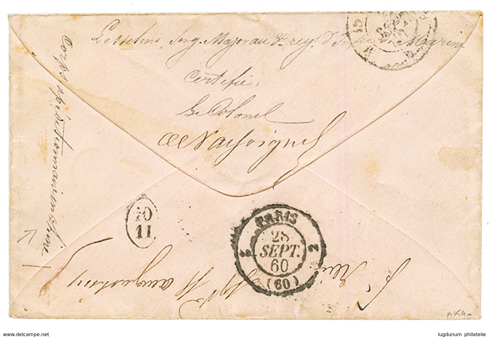 CHINA - FRENCH EXPEDITION : 1860 "30" Tax Marking + CORPS EXP. Bau CENTRAL + "VIA SUEZ" On Envelope To PARIS. Superb Qua - Otros & Sin Clasificación