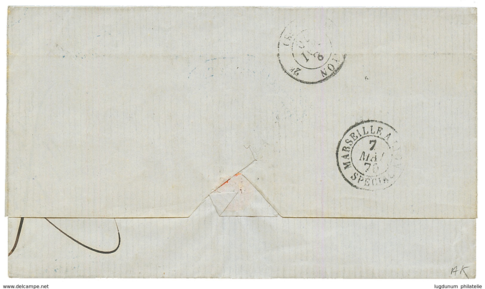 CHINA - French P.O : 1870 FRANCE 80c(x2) Canc. GC 5104 + SHANG-HAI Bau FRANCAIS On Entire Letter To LYON. Vvf. - Otros & Sin Clasificación