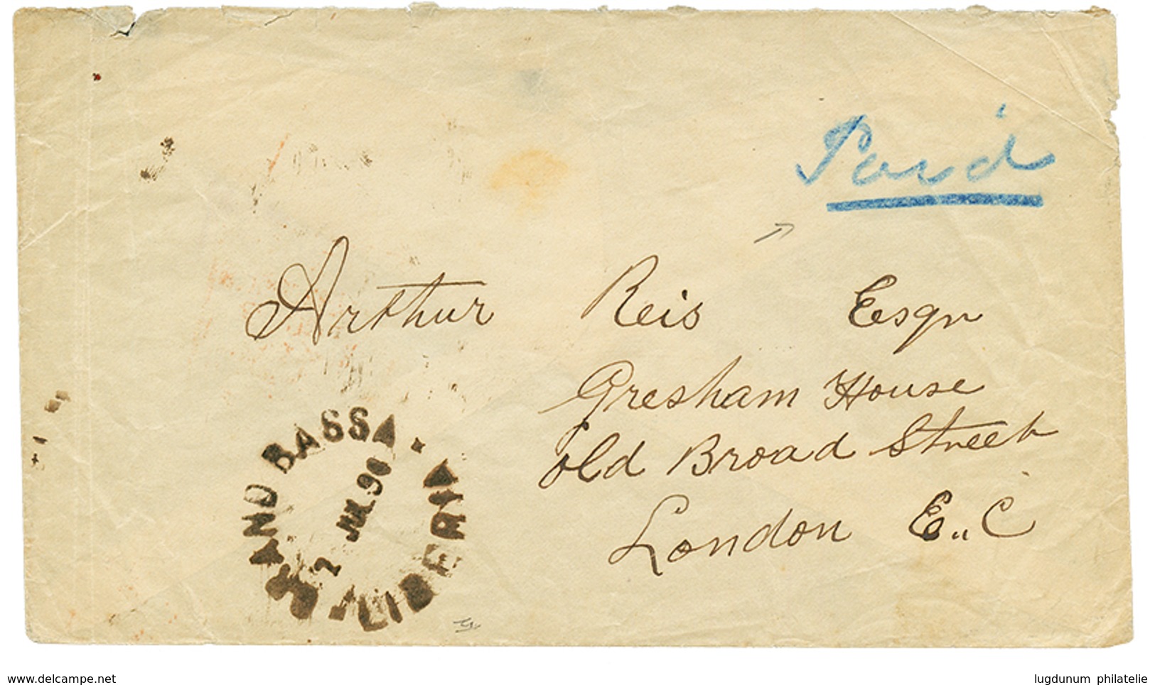 1894 GRAND BASSA LIBERIA + "PAID" In Blue On Envelope To ENGLAND. Scarce. Vvf. - Liberia