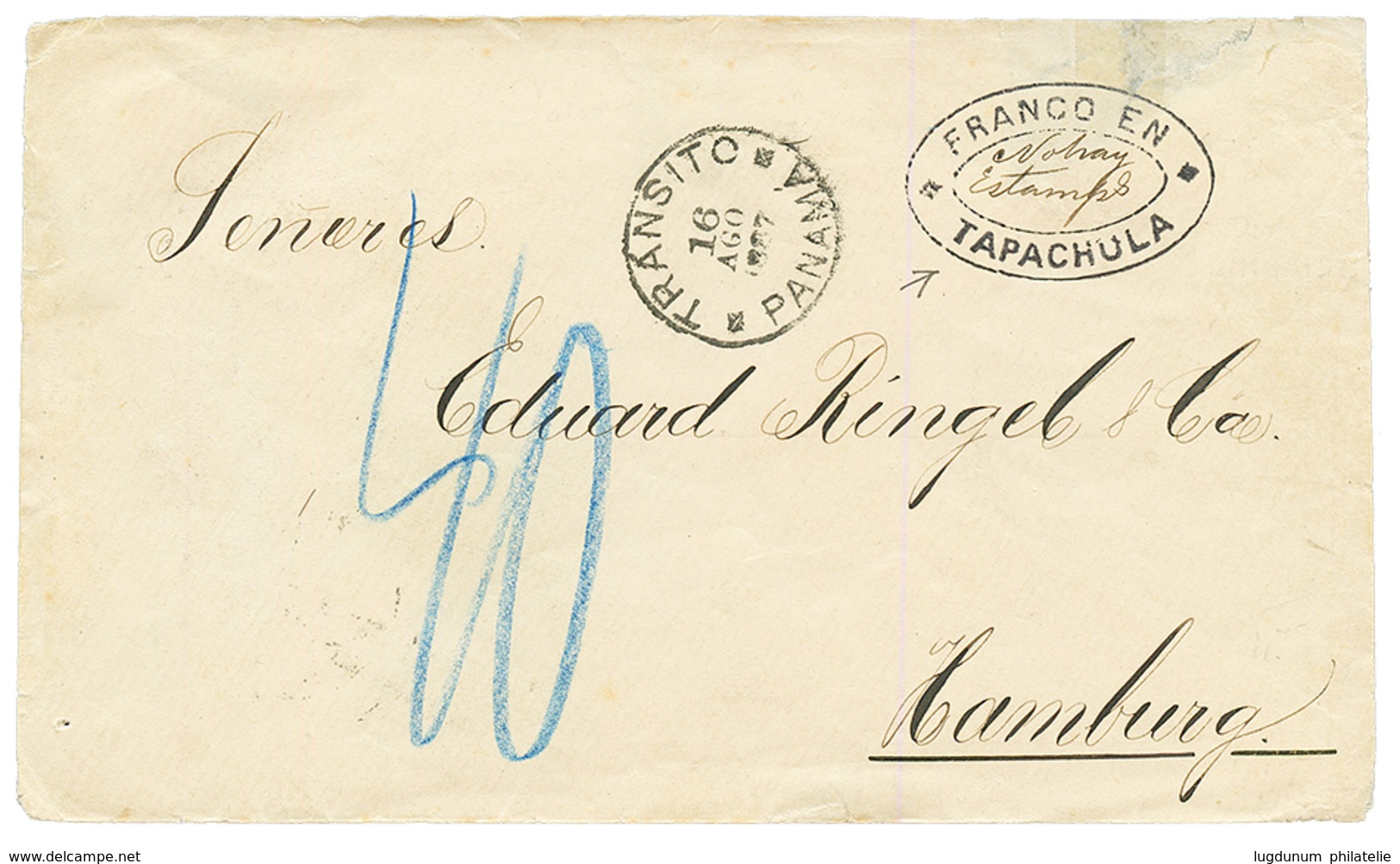 MEXICO : 1887 FRANCO EN TAPACHULA + "NOHAY ESTAMPS" + TRANSITOT PANAMA On Envelope To HAMBURG. Verso, Duplex Cds NEW YOR - México