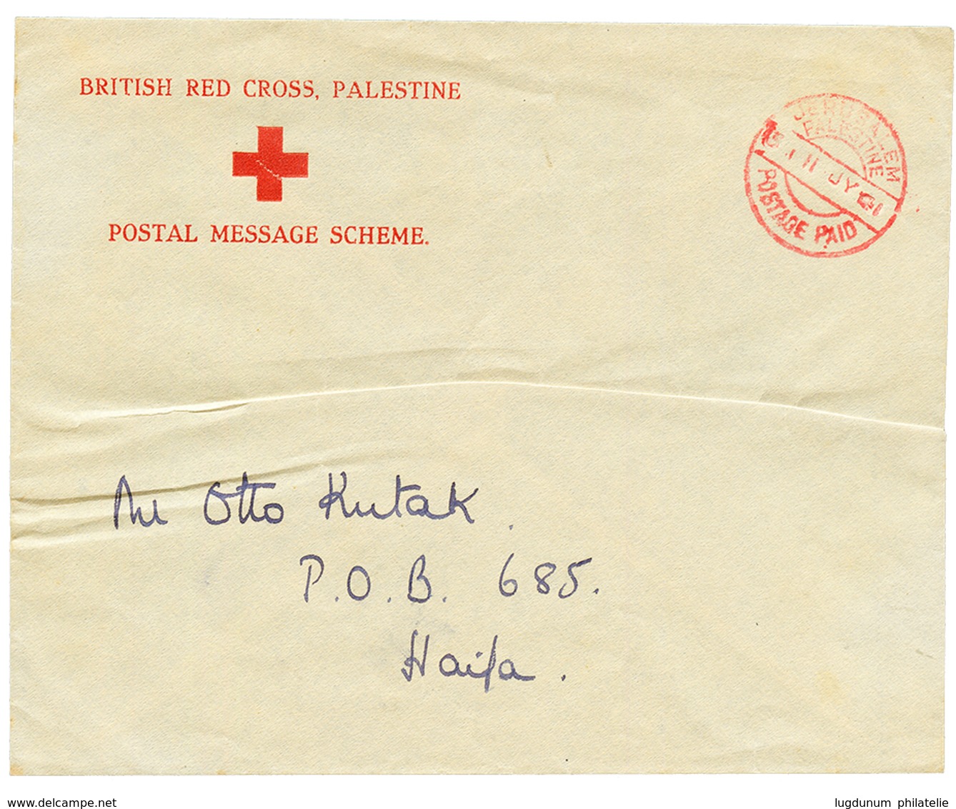 RED CROSS - PALESTINE : 1901 JERUSALEM PALESTINE POSTAGE PAID On RED CROSS Envelope To HAIFA. Vvf. - Palestine