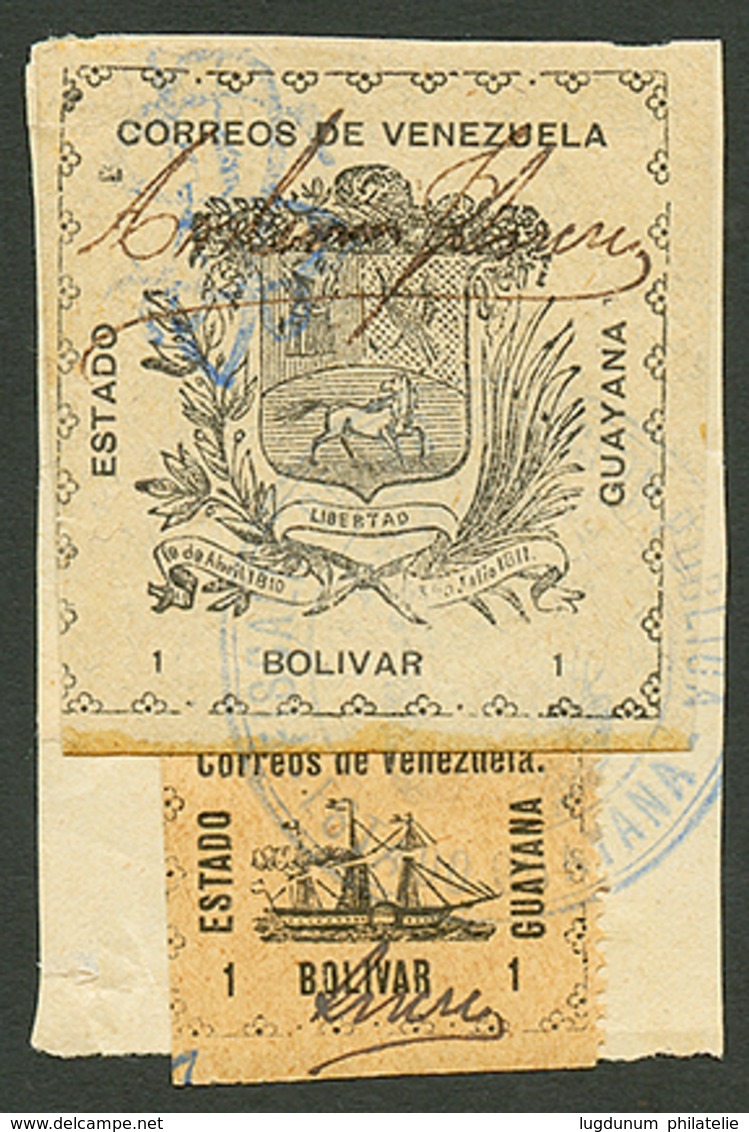 VENEZUELA : GUAYANA 1b(n°86) + 1b(n°91) Canc. On Piece. Scarce. Vf. - Venezuela