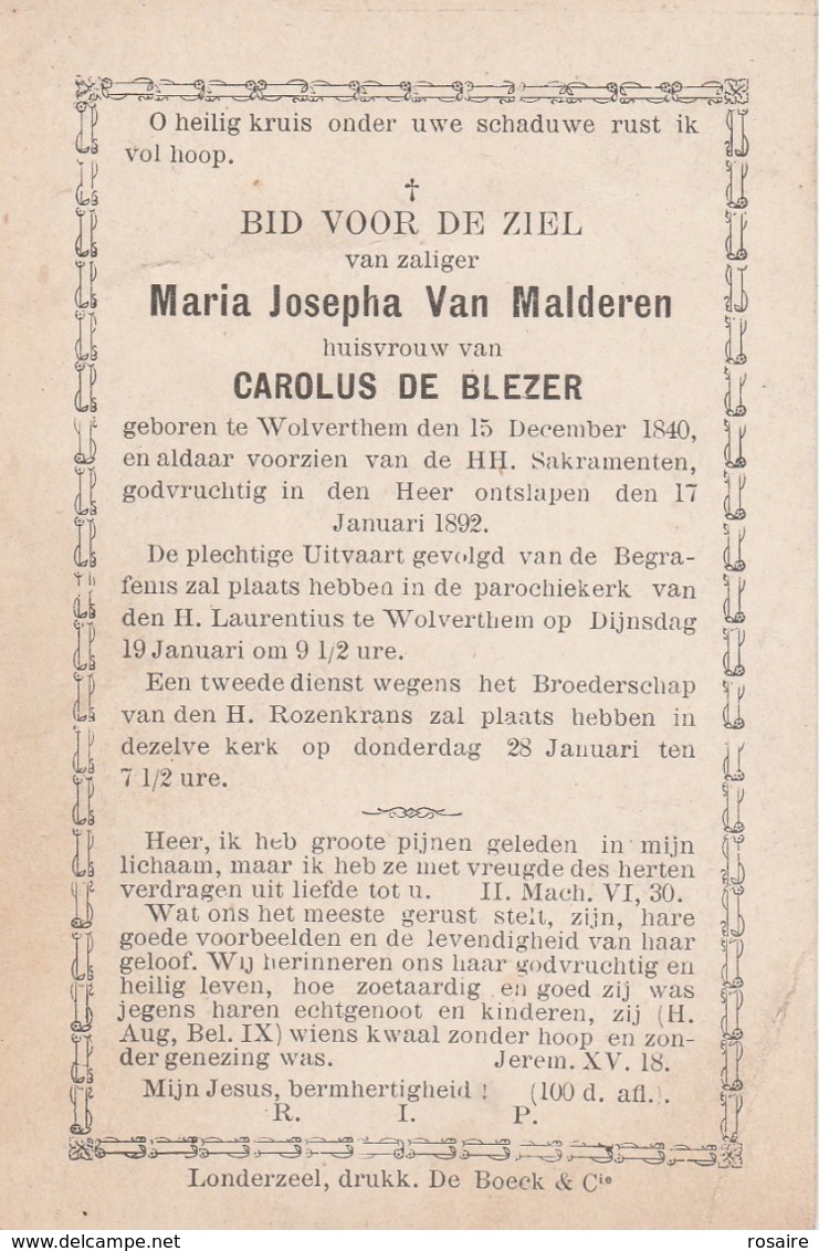 Maria Josepha Van Malderen- Wolverthem 1840-1892 - Images Religieuses