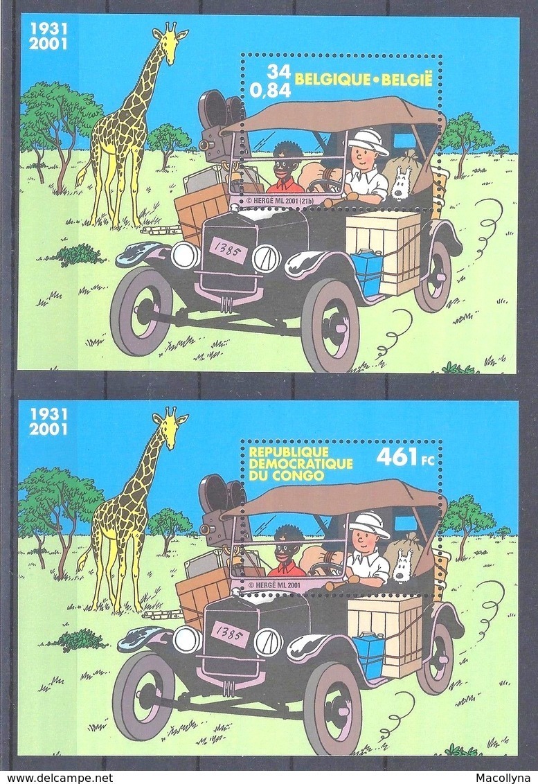 België 2X KUIFJE In CONGO Blok 93** En 205** / Belgique TINTIN Au Congo Blocs 93 Et 205 MNH - 1961-2001