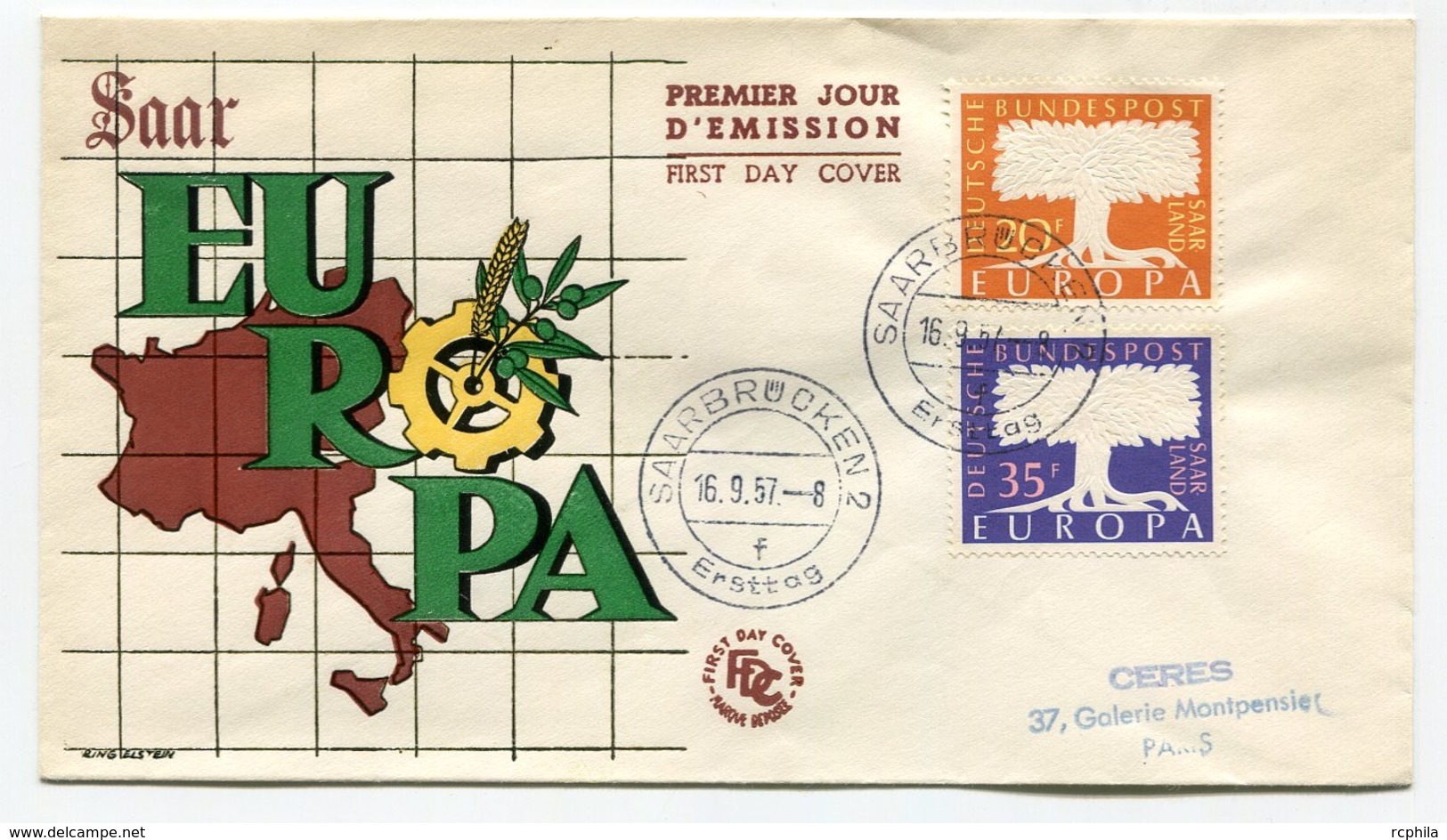 RC 13645 SARRE 1957 EUROPA FDC 1er JOUR TB - FDC