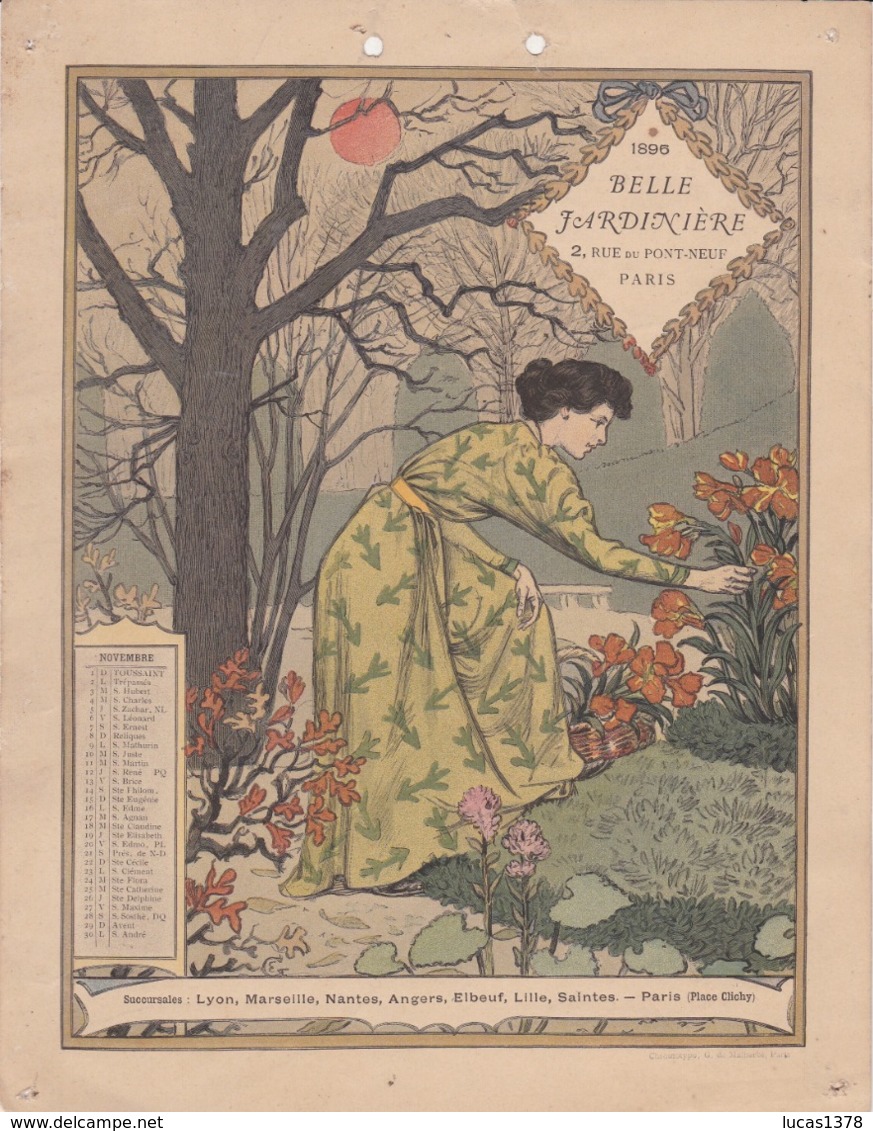 CALENDRIER BELLE JARDINIERE 1896 / NOVEMBRE - FORMAT 18X24 / EUGENE GRASSET - Groot Formaat: ...-1900