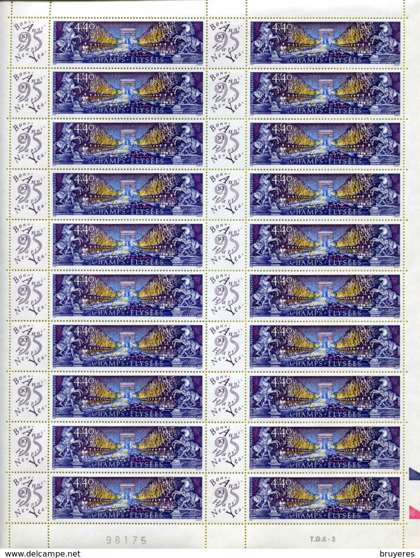 FEUILLE De 20 Timbres** GOMMES De 1995  "4,40 F - CHAMPS-ELYSEES" (avec  Bobst) - Feuilles Complètes